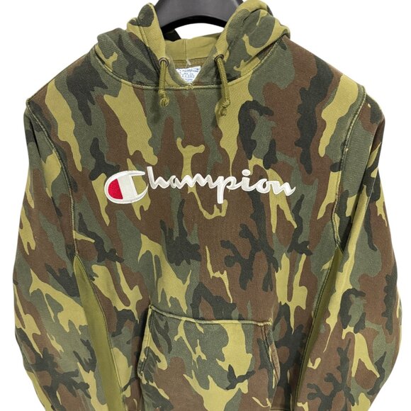 Champion Camo Reverse Weave Hoodie Size Large Green Camouflage Sweatshirt VTG - Picture 1 of 7